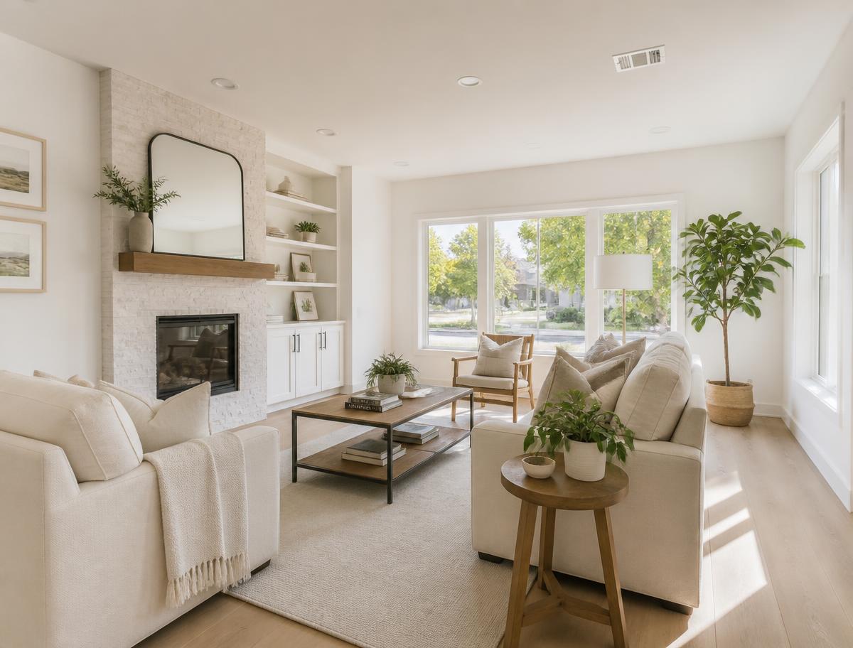 Bright, dry and fully restored living room with natural daylight